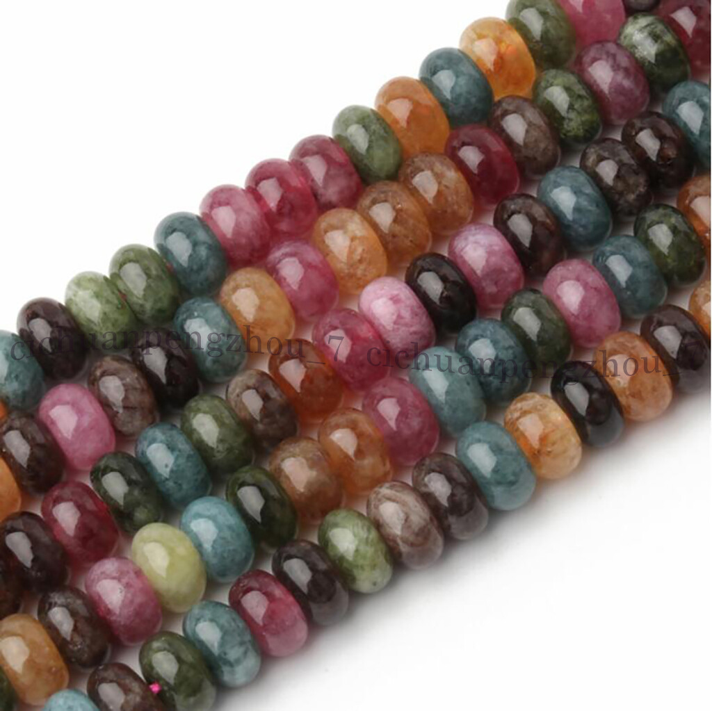 Natural Colorful Tourmaline 4x6mm 5x8mm Rondelle Gemstone Loose Beads 15”Strand