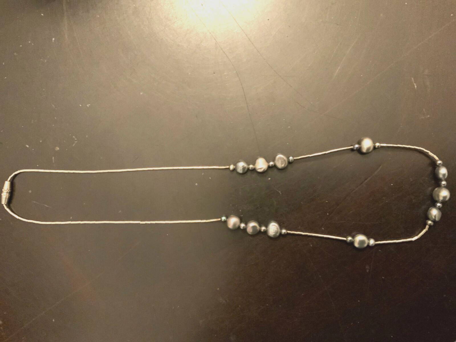 Vintage Sterling sterling necklace Peacock cultured pearl oil slick liquid chain