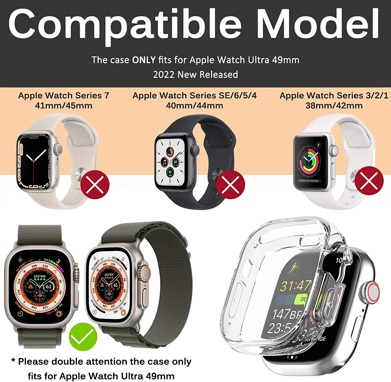 1-2PACK For Apple Watch Ultra 49mm Soft TPU Case Cover 360 Full Screen Protector