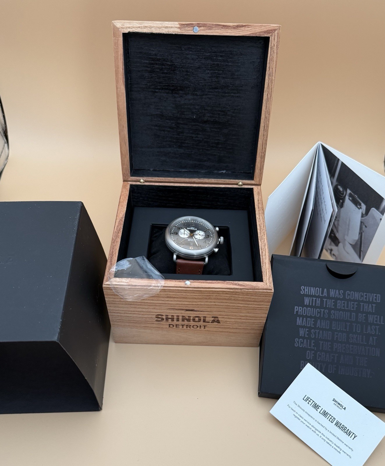 Shinola Titanium Argonite 5021 Quartz Chronograph -Box, Papers, Sleeve