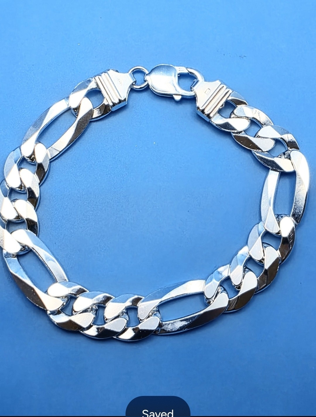 925 Sterling Silver Figaro Bracelet 9″ 12.3mm Heavy 40.4g Italy Large Wrist