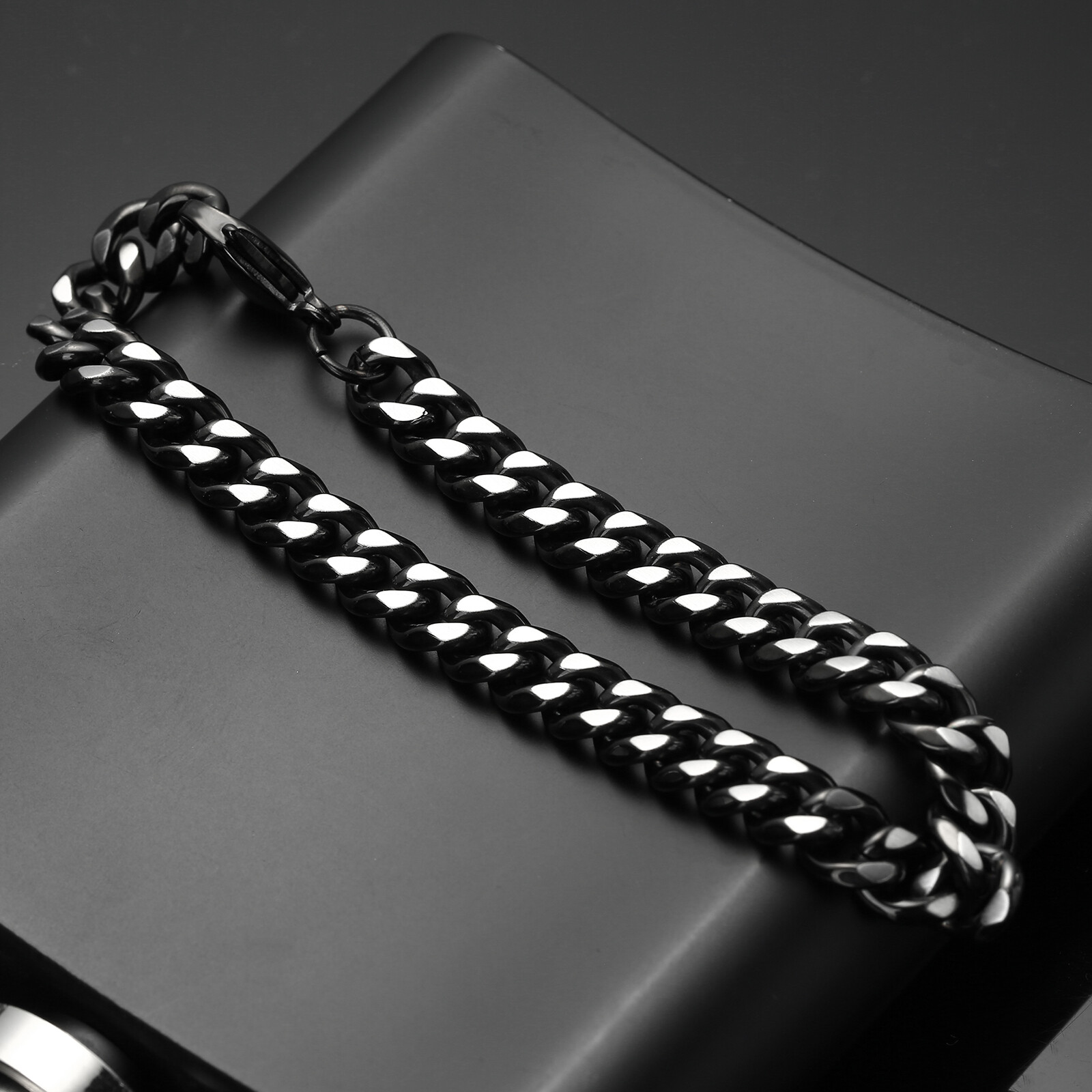 Basic Punk Stainless Steel 7mm Cuban Necklaces Bracelet For Men Women Black