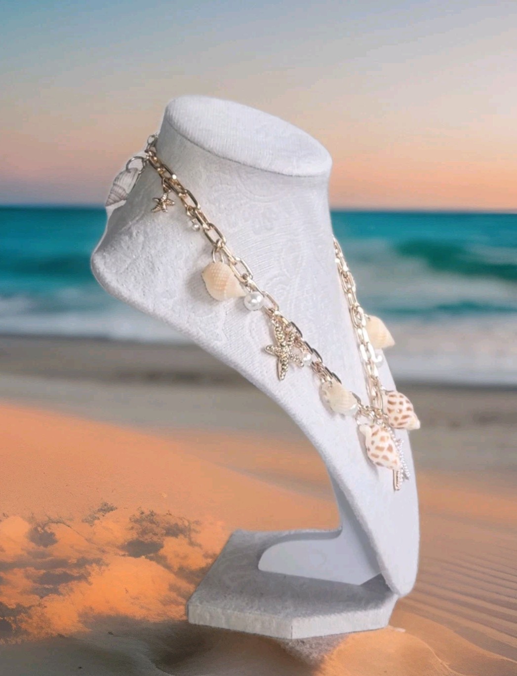 NIB! Chic House of Harlow 1960 Natural Shell Starfish Charm Necklace 16″ + 3″