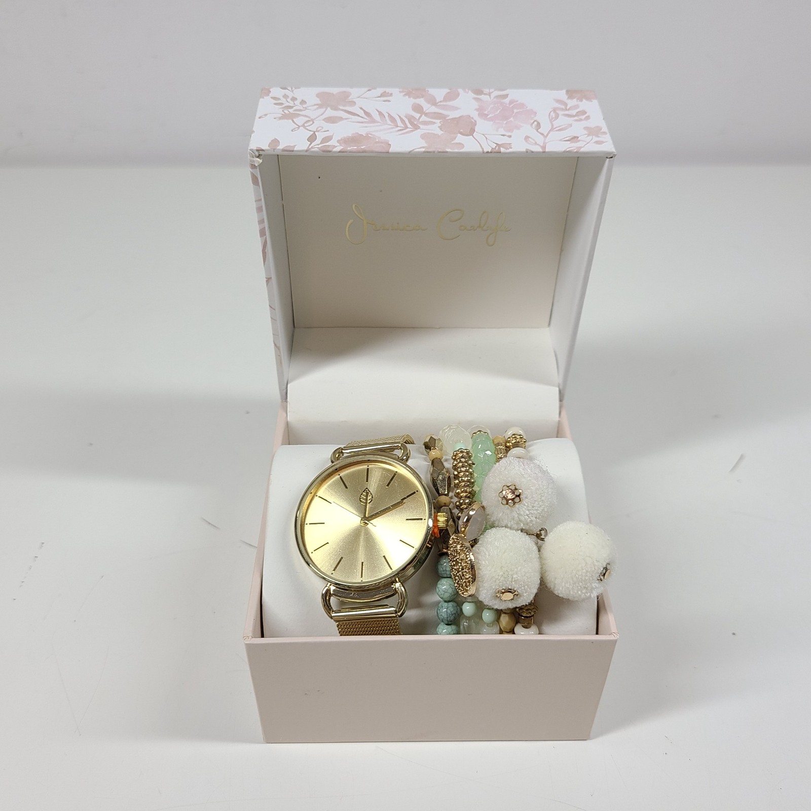 Jessica Carlyle Women’s Gold Tone Watch and Boho Bracelet Gift Set