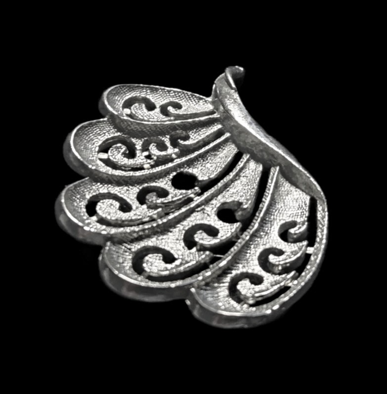 Vintage Silver Tone Textured Butterfly Wing Pin Brooch 2 1/8 in.