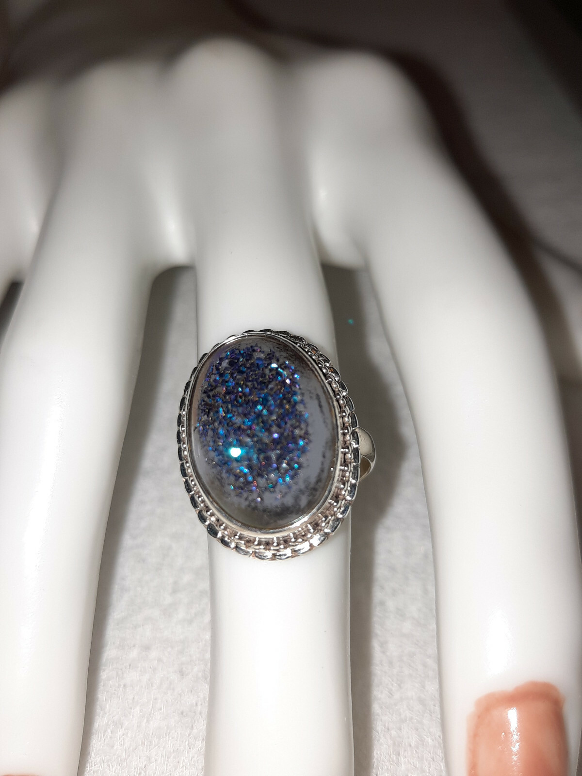 12.70 ctw Drusy Quartz Ring in Platinum Over Sterling Silver Size 6.25