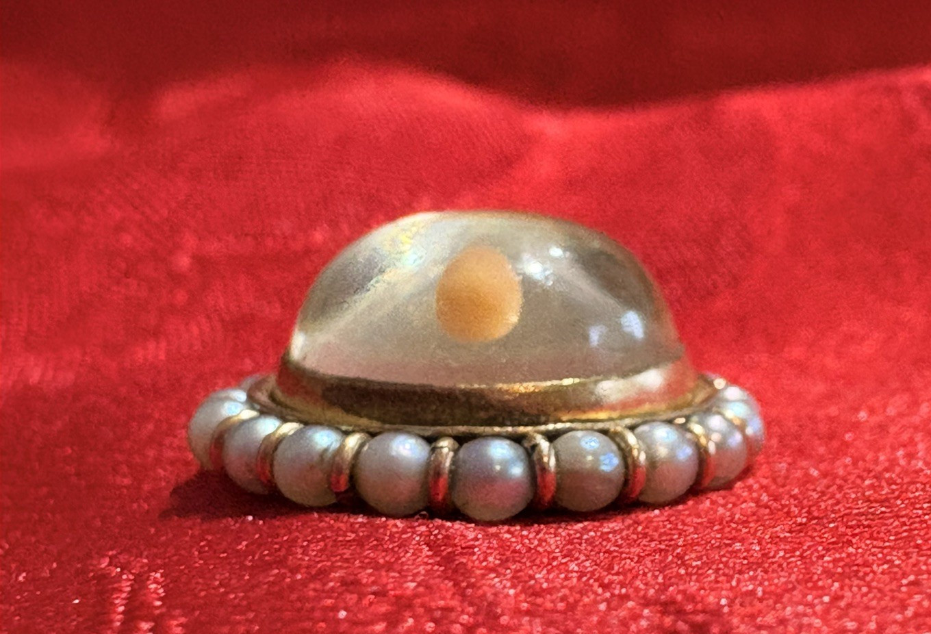 Vintage 12k yellow gold and pearl Mustard Seed Amulet of Faith Matthew 17:20