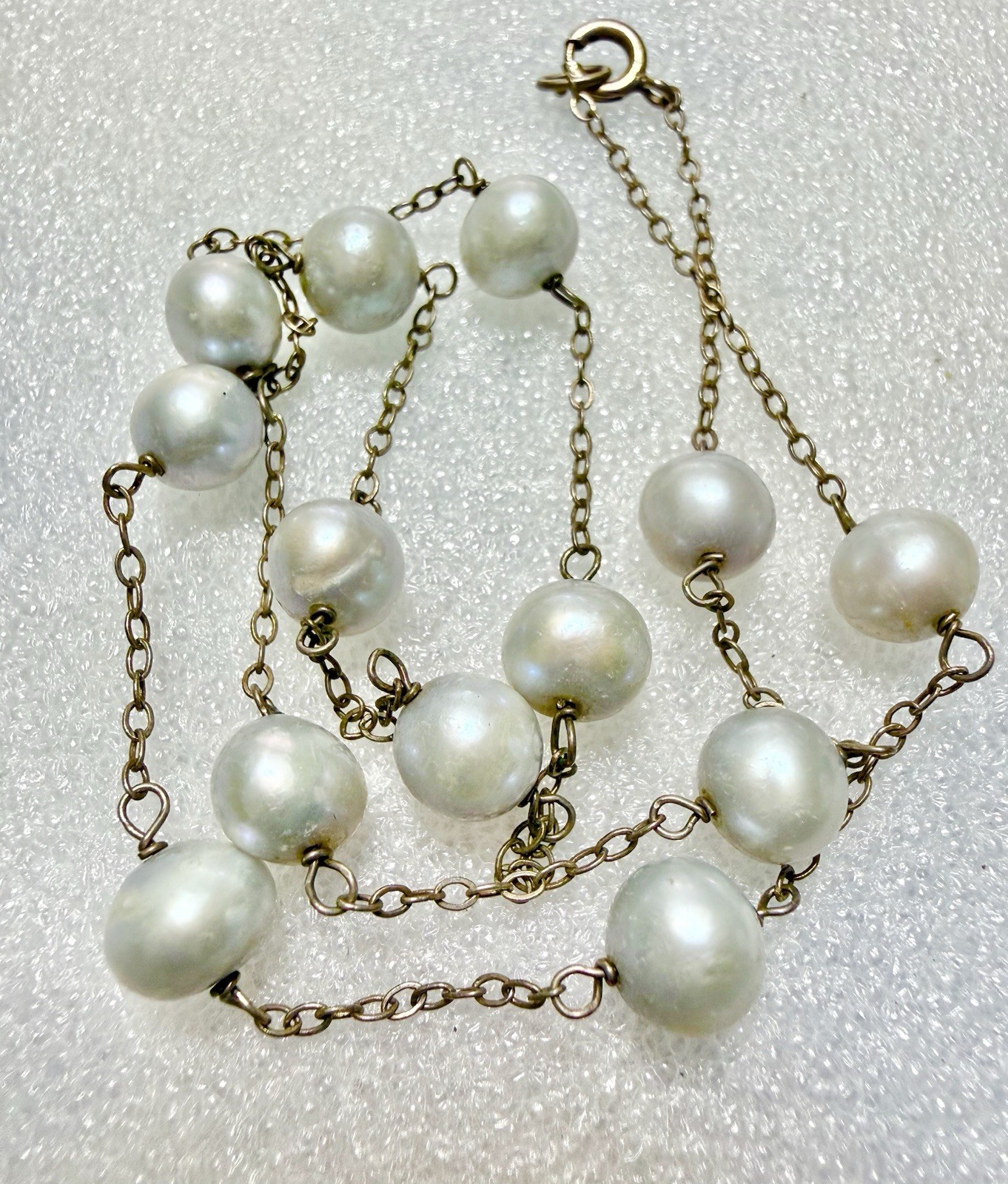 Vintage 925 Sterling & Genuine Pale Blue/Grey Pearls Stations 16” Necklace 7.83g