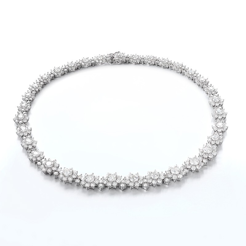 Round Moissanite Flower Tennis Chain Women Wedding Necklace 925 Sterling Silver