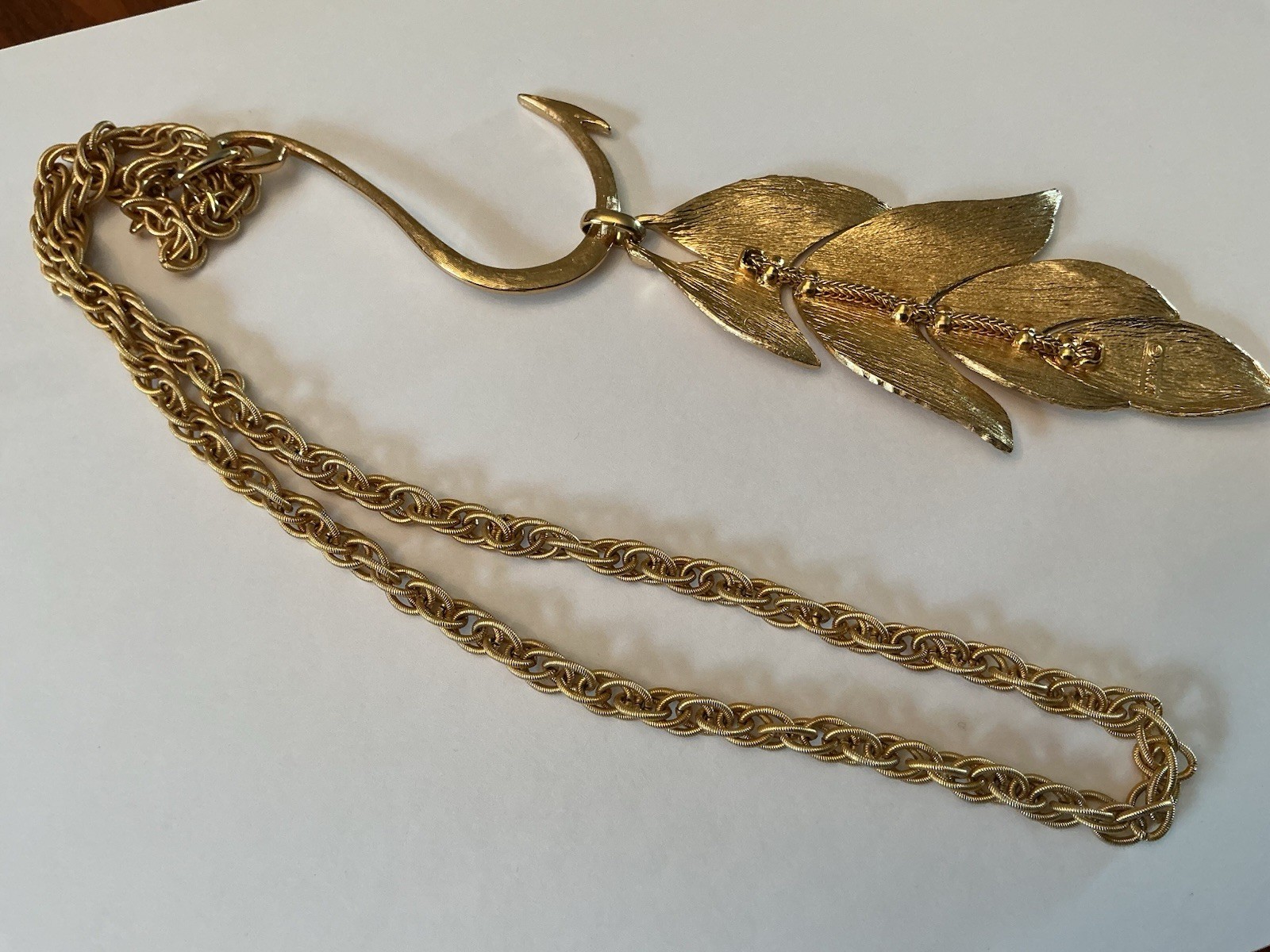 Vintage Napier Gold-Plated Articulated Fish on Hook Pendant Necklace