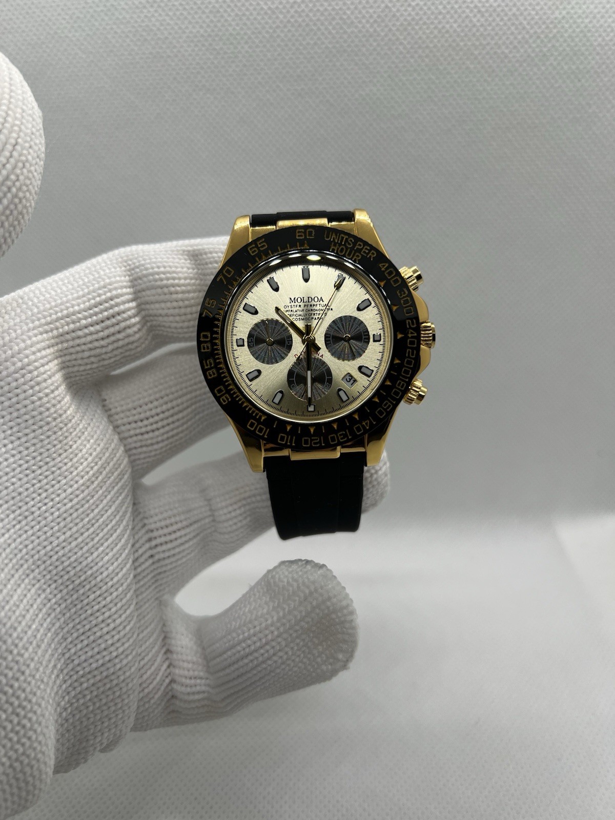 LONGBO Automatic Wristwatch Blue Dial Date Gold Case Black Leather Strap