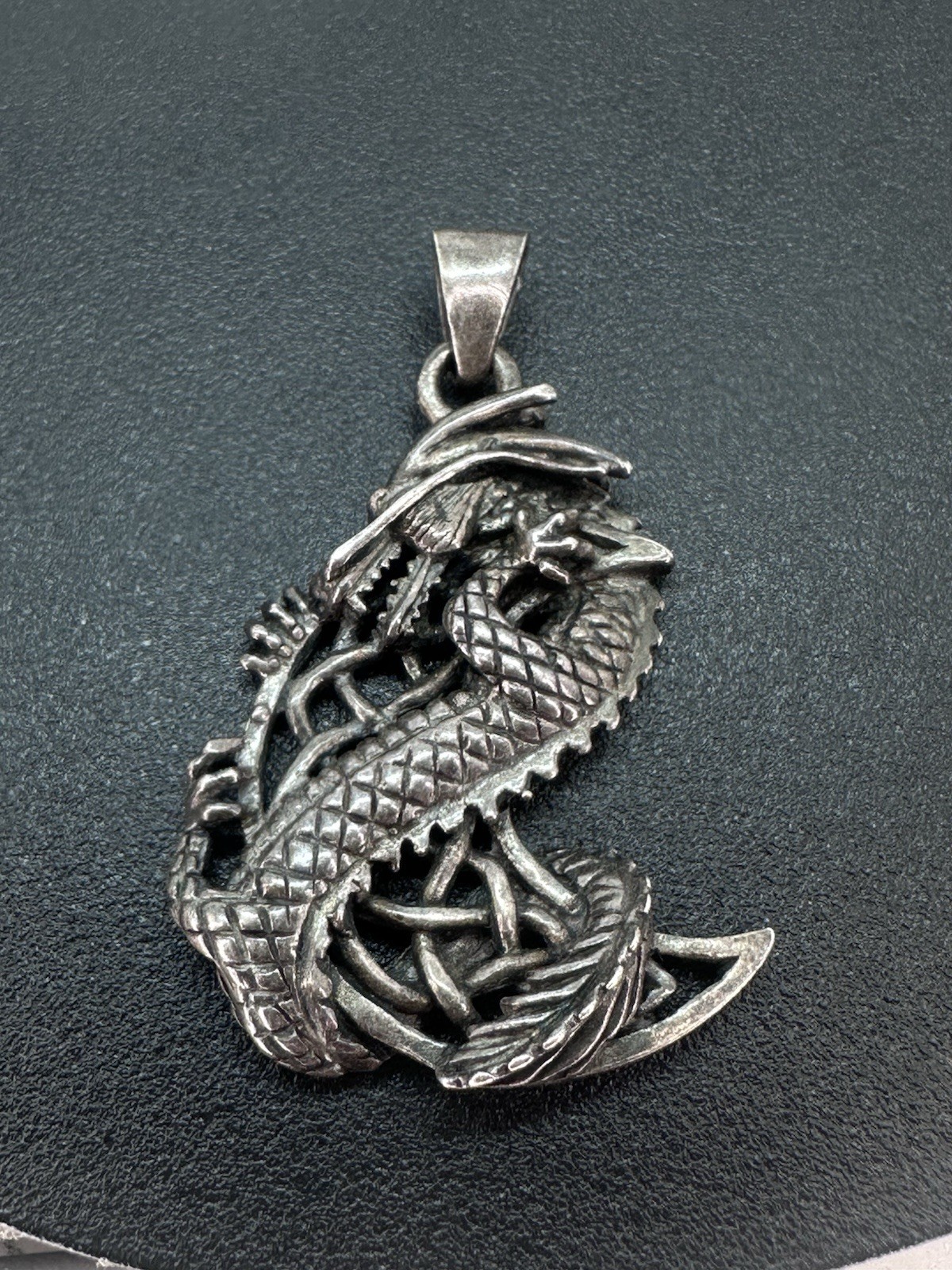 Sterling Silver Peter Stone Signed Dragon Heavy Pendant 10.2 Grams PSCL Moon