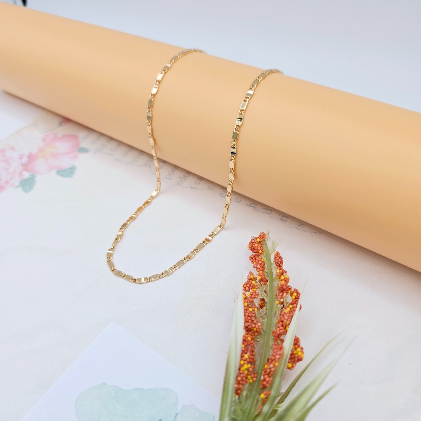 Rose Gold Flat Link Chain Necklace 45+5cm / 17.7+2 Inch Adjustable, XPNL0021