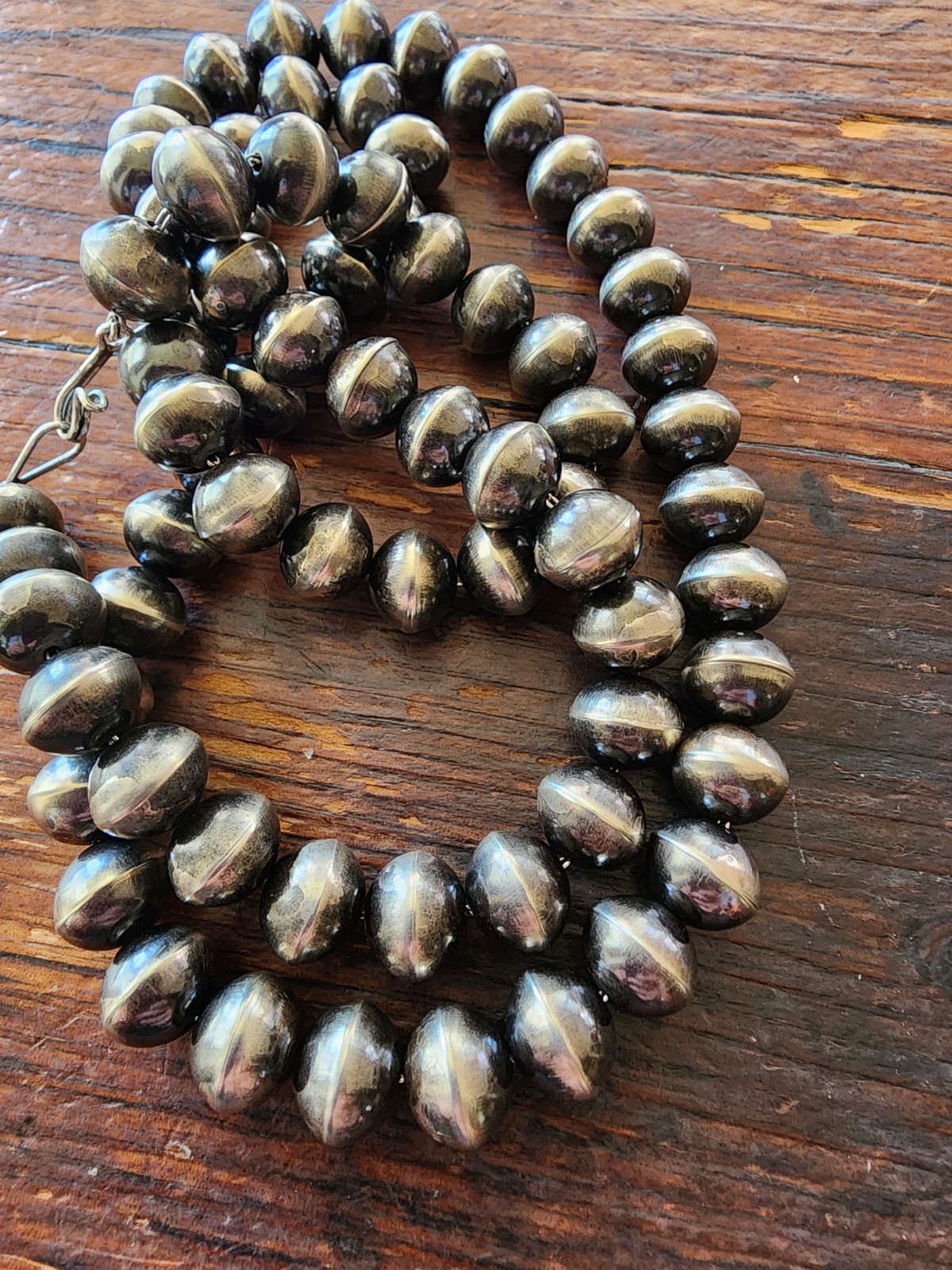 34″ Vintage HANDMADE Signed HS NAVAJO Sterling Silver Beaded NECKLACE 140g 13mm