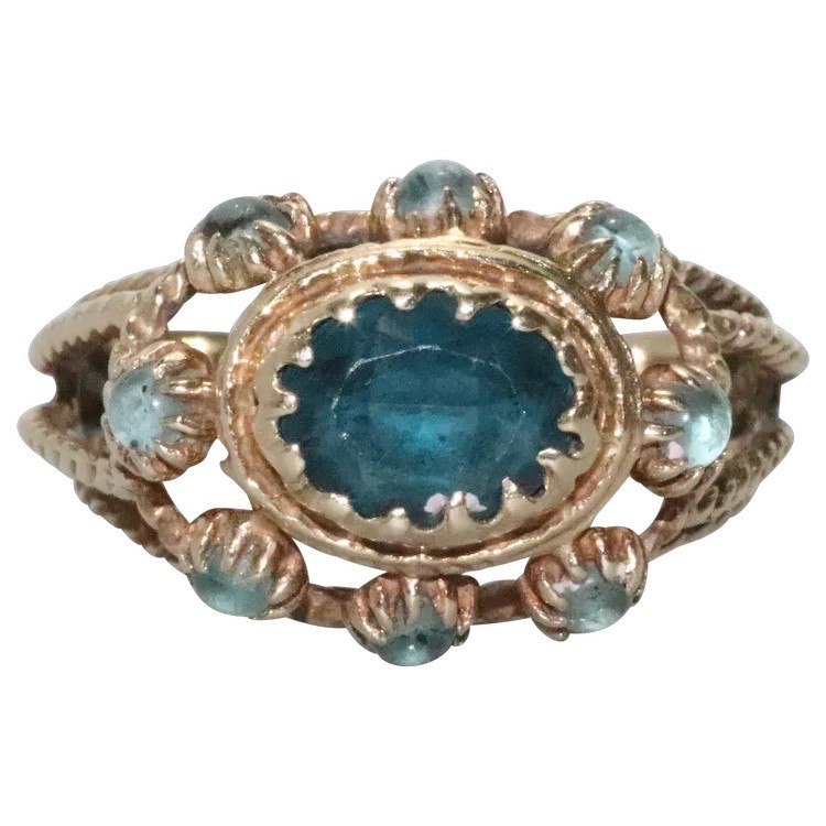 14 KT Yellow Gold Blue Gemstones Ring