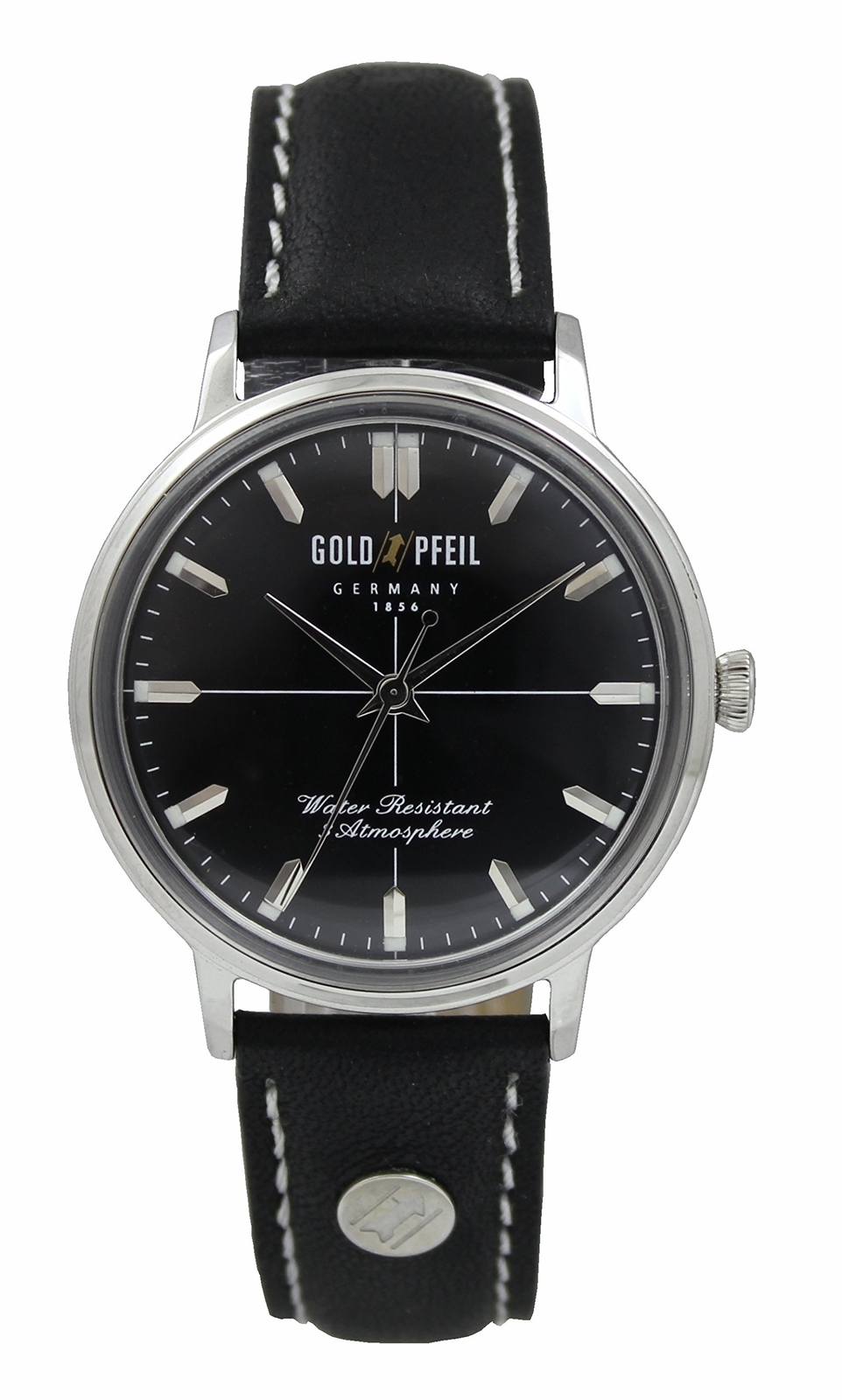 Gold Pfeil G21010Sb Wrist Watch 3 Needle Classic Analog Men’s Black Leather NEW