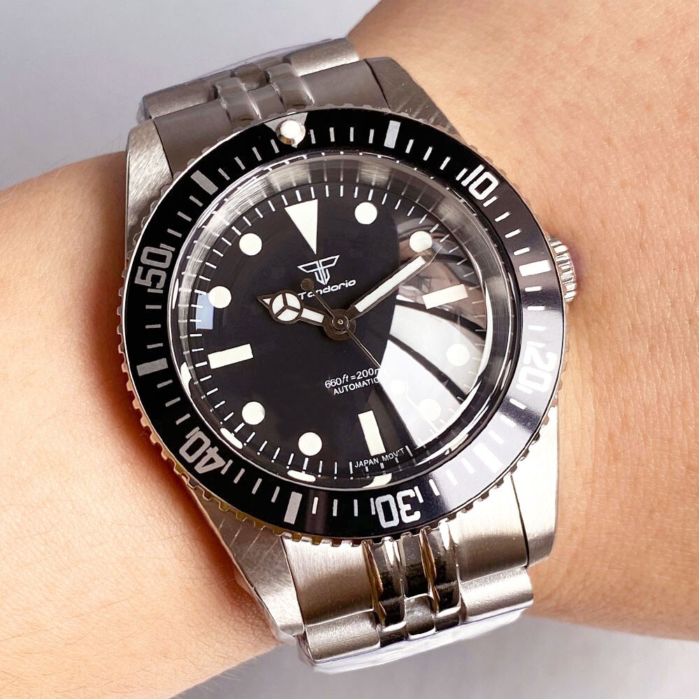 Tandorio 38mm Sapphire Black Retro 20ATM Aluminum Bezel NH35 Automatic Men Watch