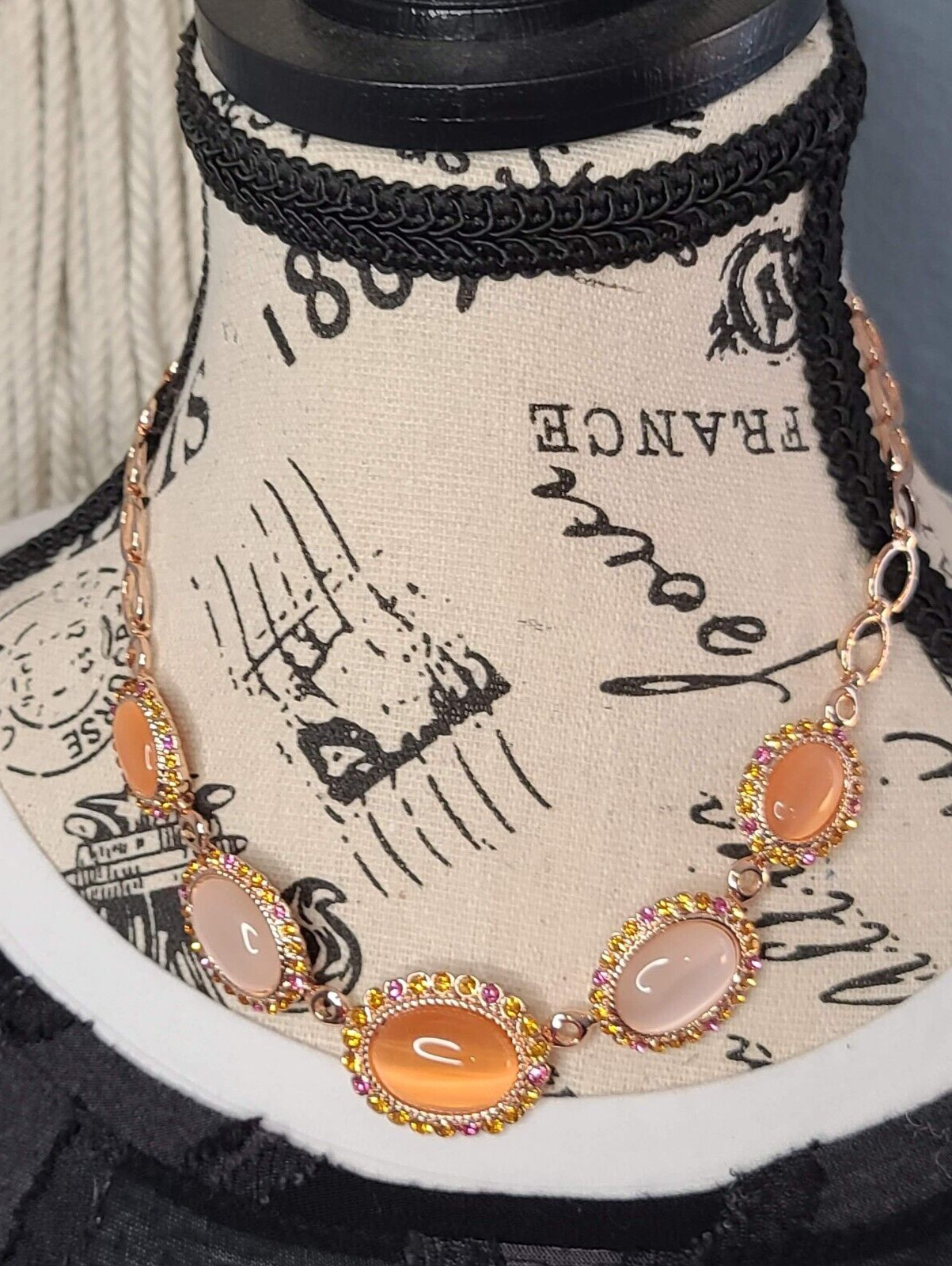 7 Charming Sisters Pink, Orange & White Moonstone, Crystal & Rose Gold Necklace