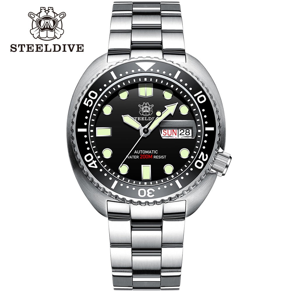 STEELDIVE SD1972 Mens 45mm 200M Automatic Dive Watch NH36 Steel Day