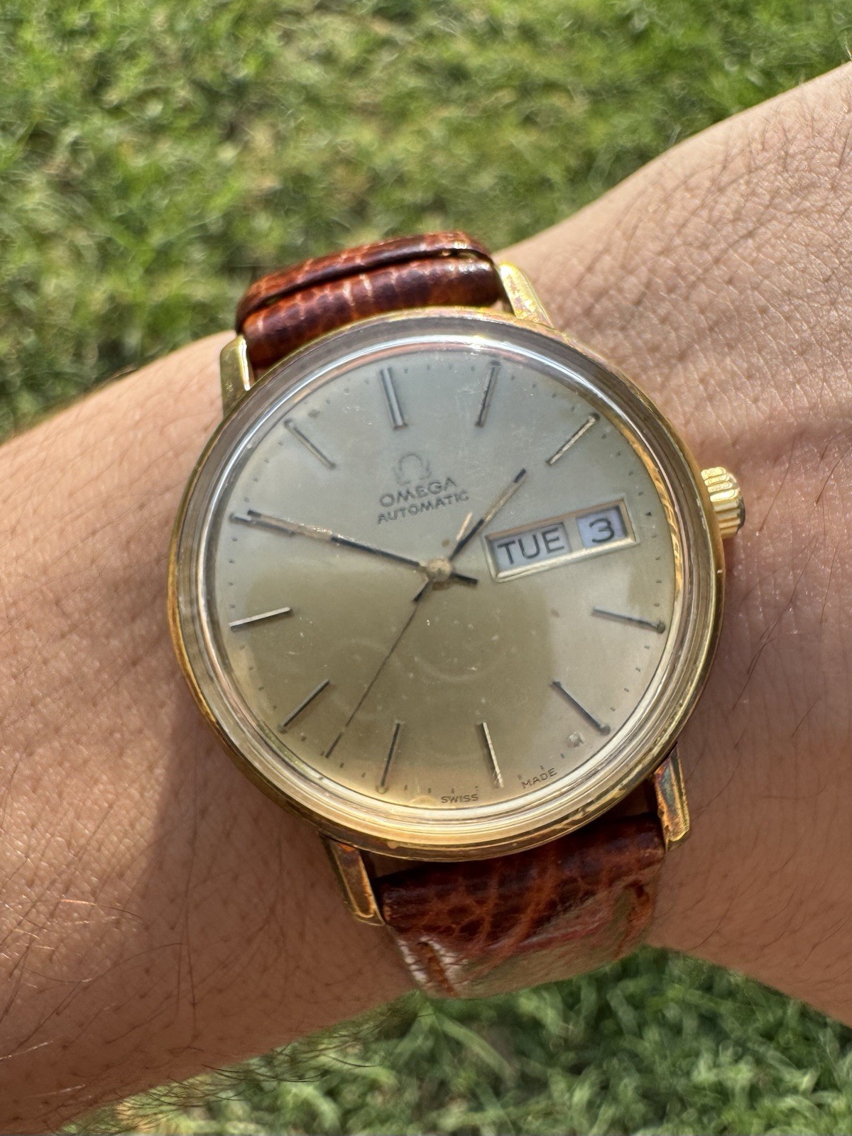 Vintage OMEGA Seamaster Day Date Gold Plated Auto Men’s Watch Authentic