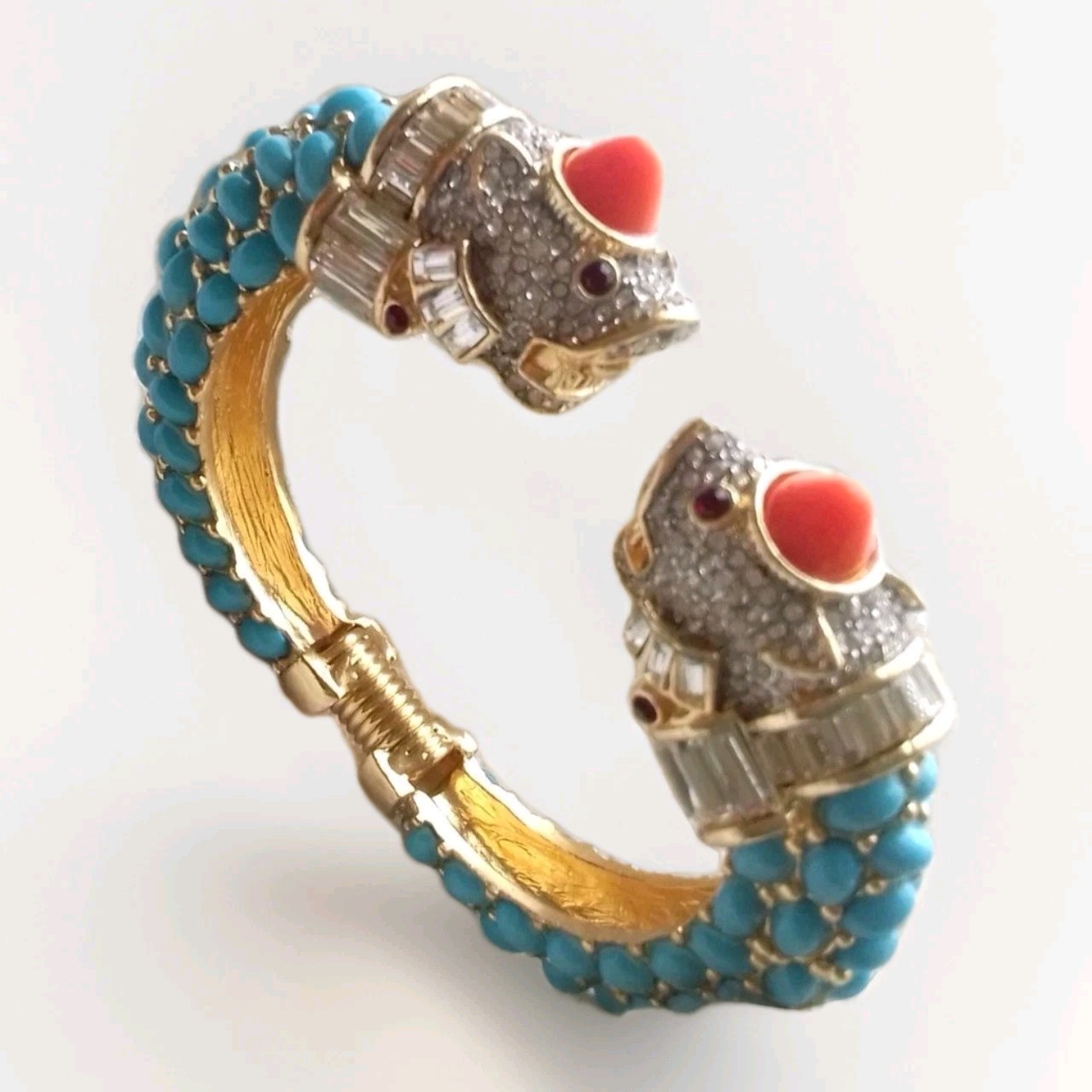 KENNETH LANE KJL KOI FISH GP CUFF/BRACELET TURQUOISE/CORAL CABS RED/ICE CRYSTALS