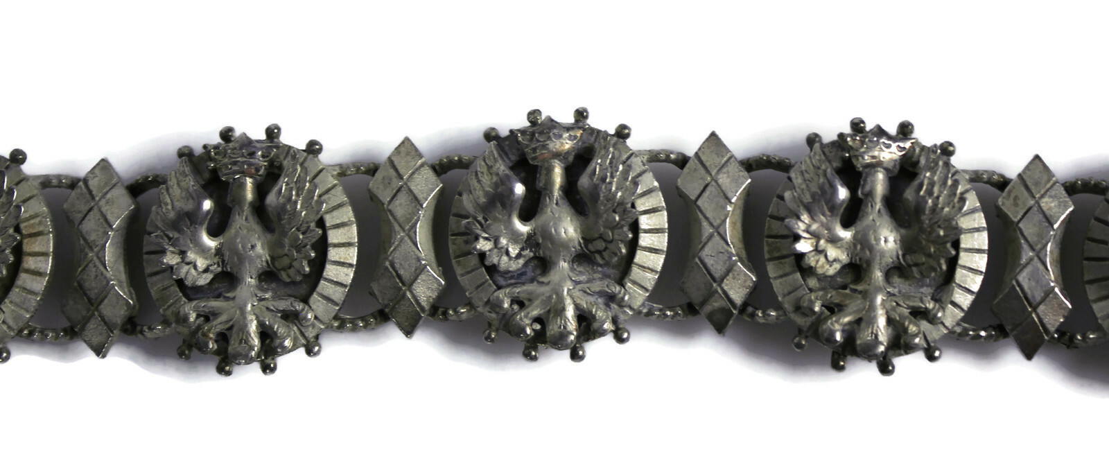 Vintage Lisner Heraldic Crown Eagle Silver Tone Panel Bracelet