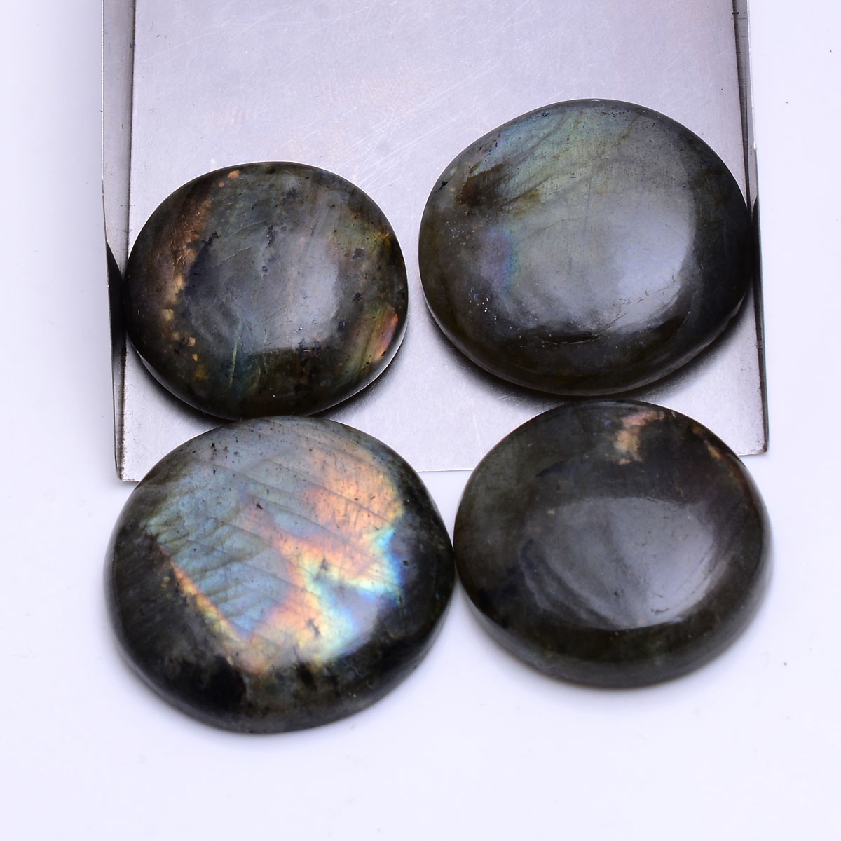 4 Pcs Natural Labradorite Flashy Round Cabochon Glossy Loose Gemstones~25mm-29mm