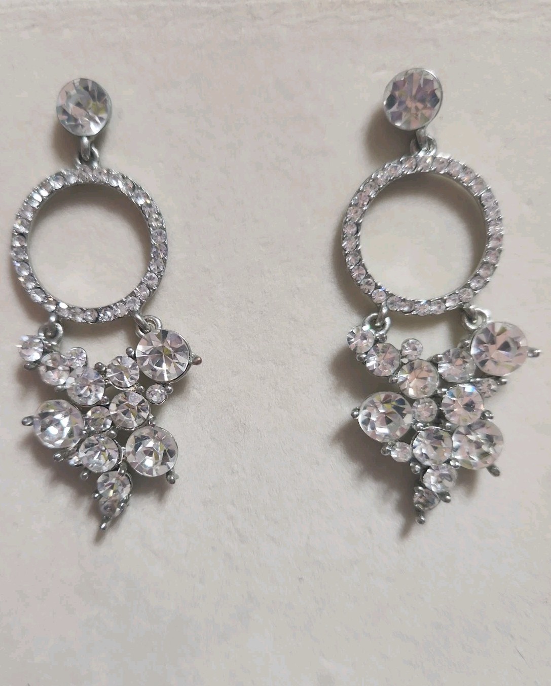 Silvertone Rhinestone Earrings 2 1/2 Inches Long