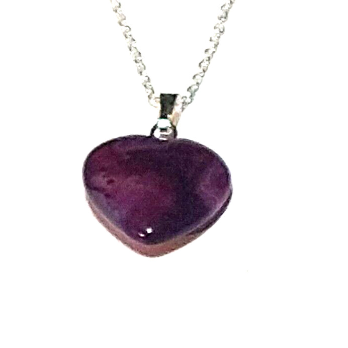 1 Silver Rolo Chain Purple Amethyst Heart Love Very Nice Gift Any Occasion Sexy