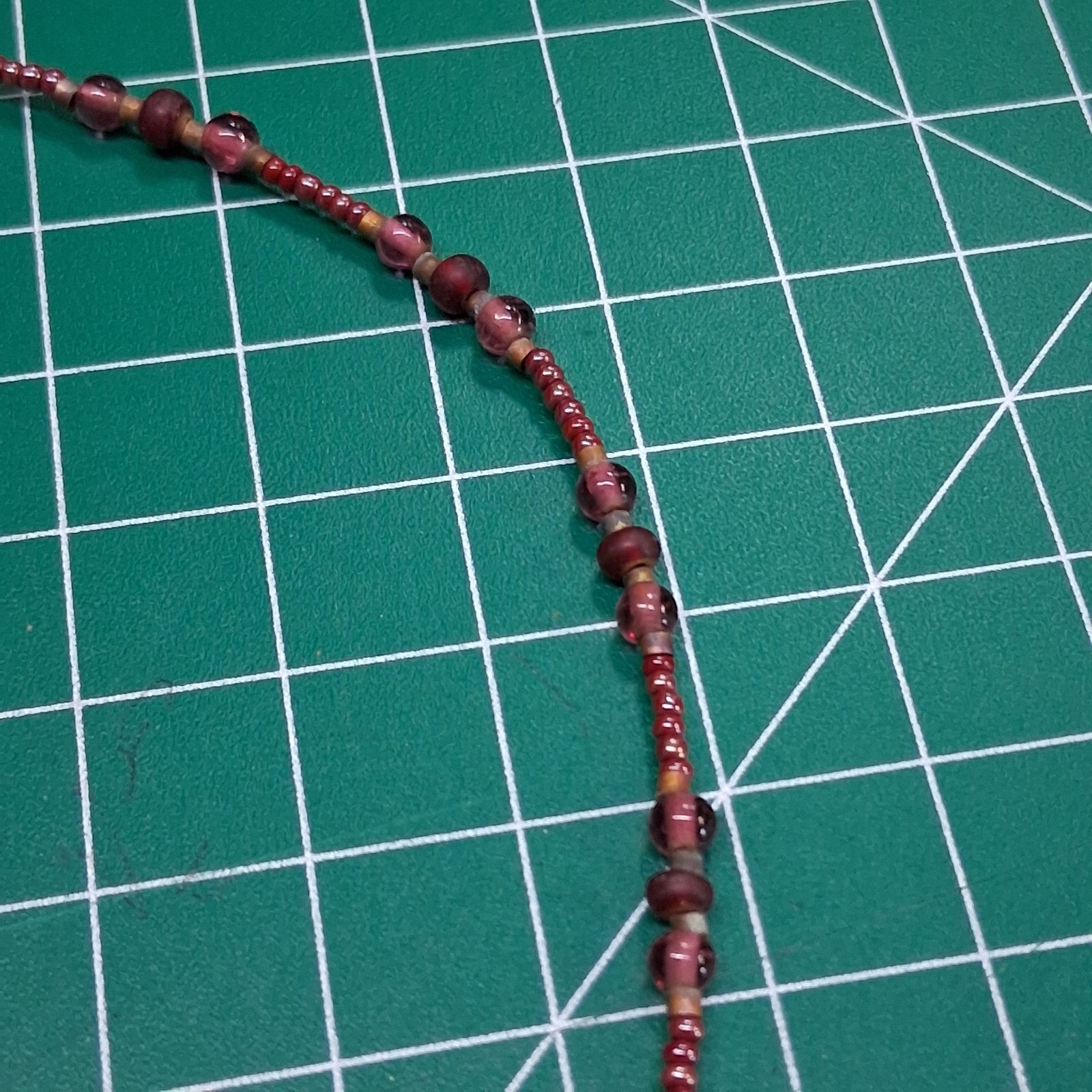 Vintage Transparent Maroon Channel Set Glass Bead 14” Collar Necklace