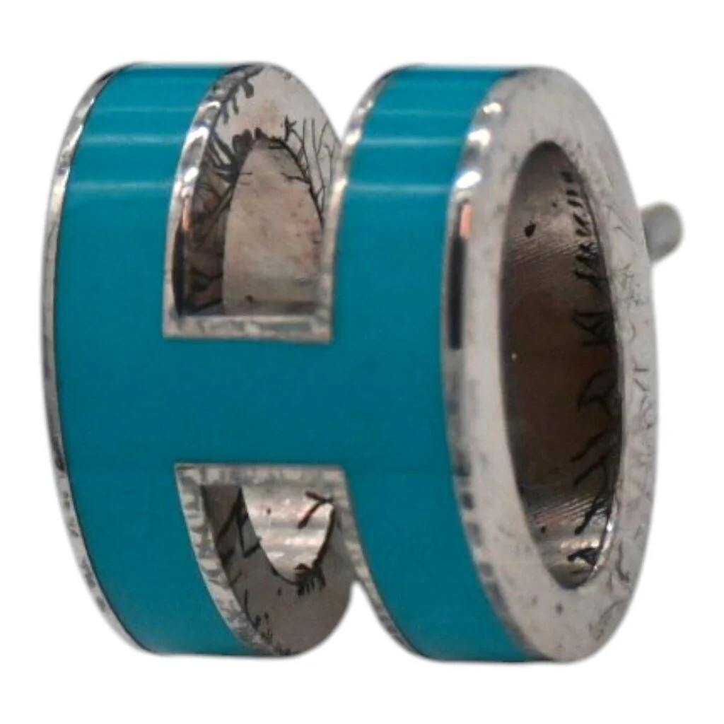 HERMÈS | Mini Pop H Blue Enamel Palladium Plated Stud Earrings