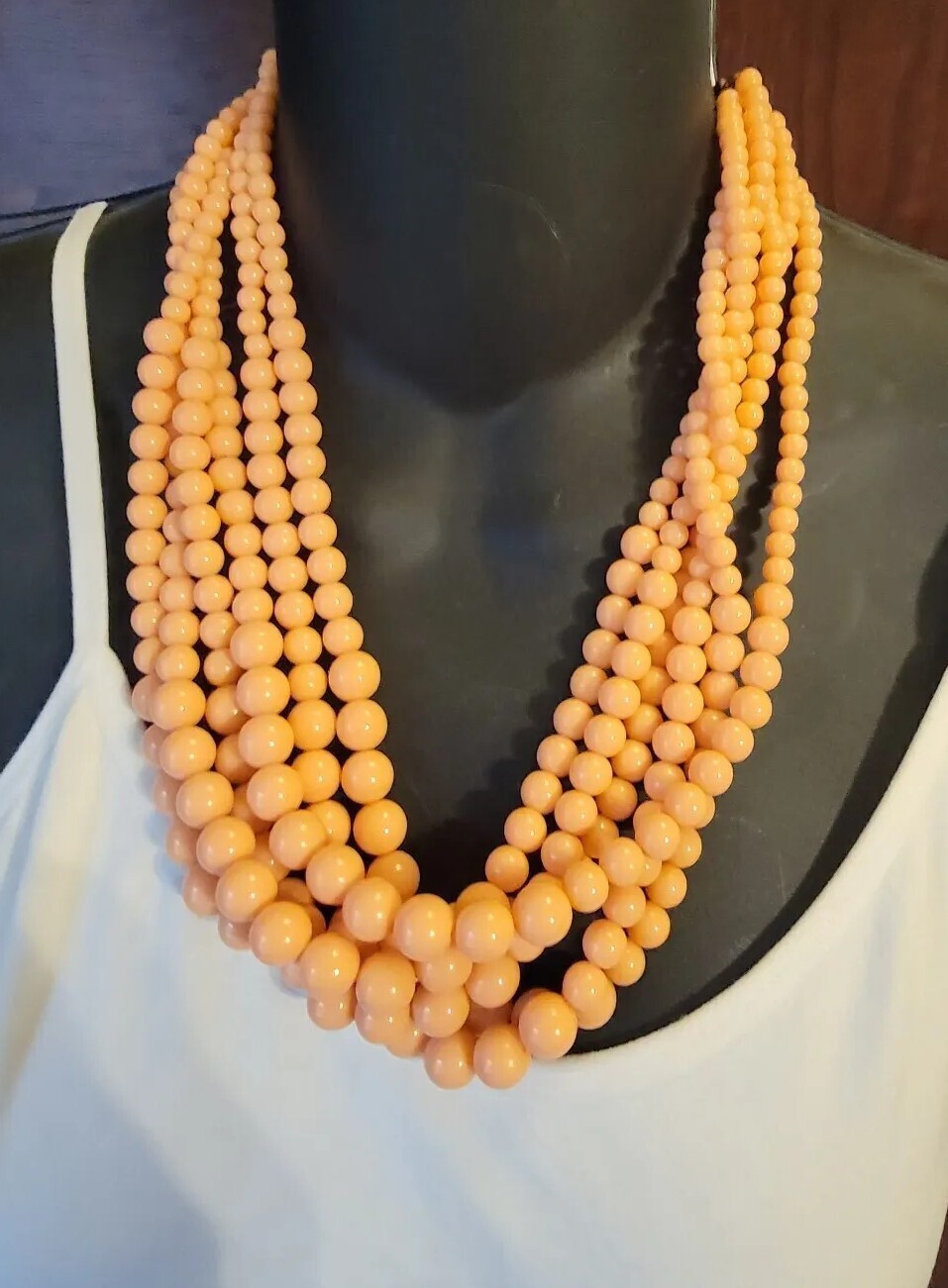 Contemporary Multi-Strand Beaded Necklace, Peach/Pink Statement Jewelry rd02-03