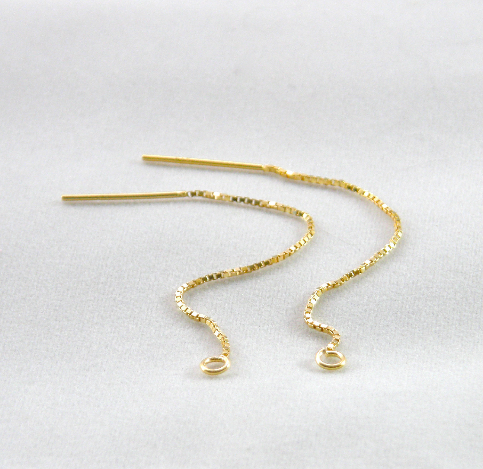 One Pair 3″ 14k GOLD VERMEIL Ear Thread Threader Earrings w/ Open Ring Free Ship
