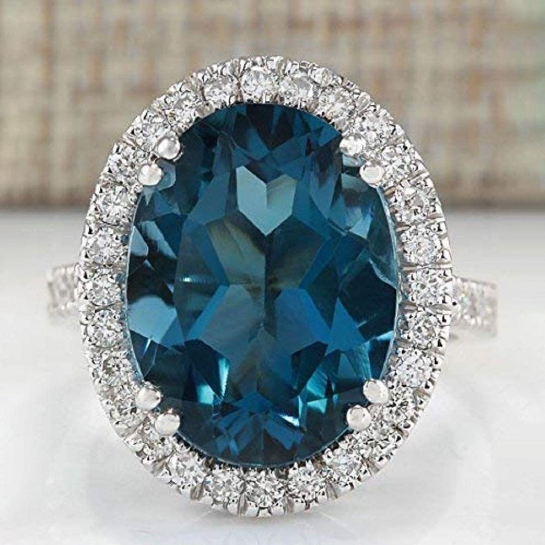 4 Ct blue oval cut real moissanite wedding engagment ring 14k white gold plated