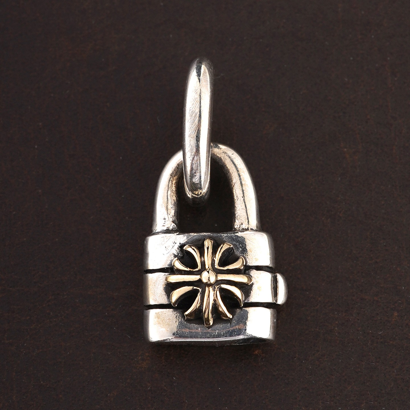 Handmade Artisan Gothic Padlock S925 Sterling Silver Floral Cross Amulet Pendant