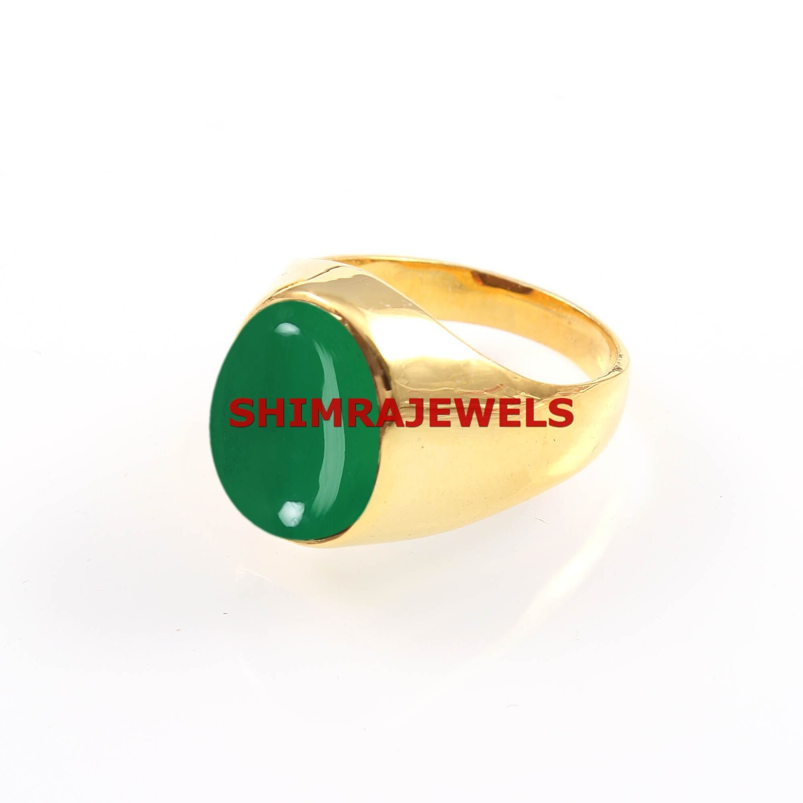 Natural Green Onyx Gemstone With Gold Plated 925 Sterling Silver Men Ring #1013