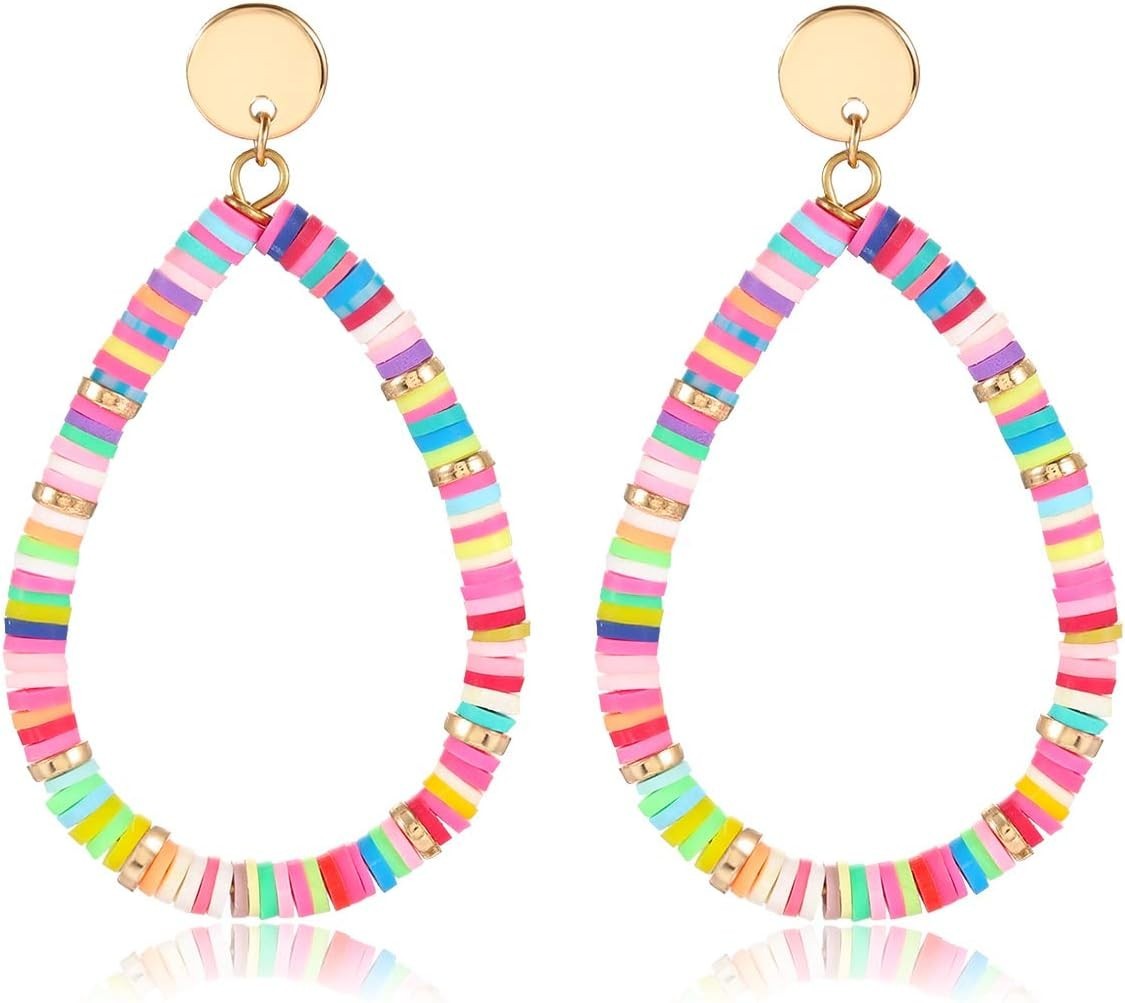 Stylish Heishi Drop Earrings – Colorful Teardrop Dangles for Every Occasion