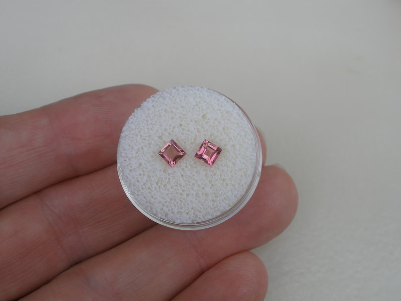 Pink Tourmaline Square Loose Natural Gem Pair 4mm each for Jewelry and Crafts
