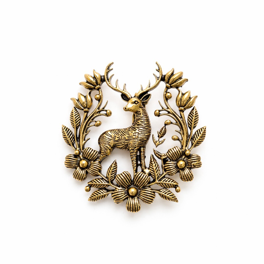 Floral Design Beautiful Reindeer Brooch for Women Mans Gift Use As Hair Bun Pin