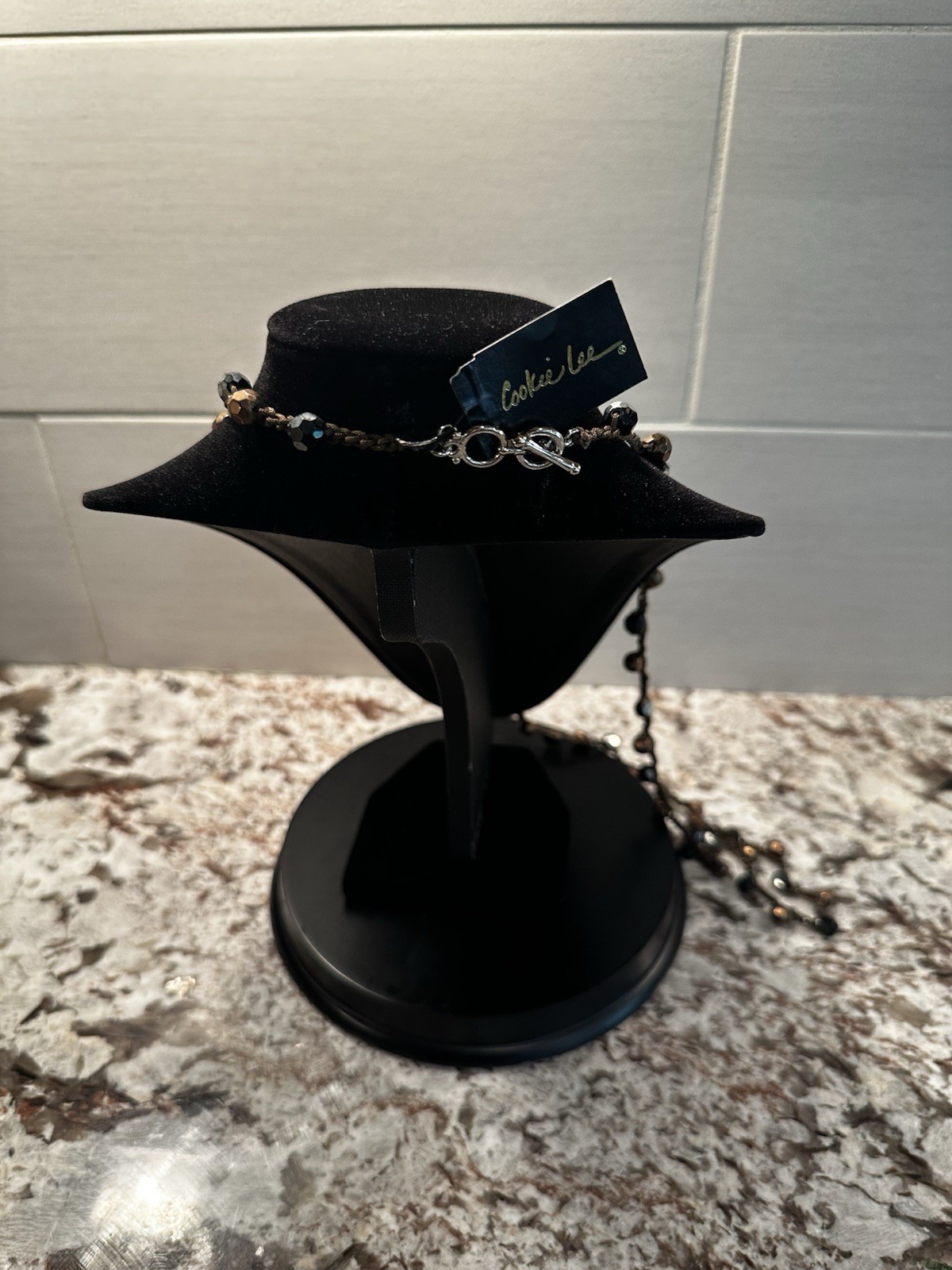 Cookie Lee: Black And Gold Handmade Beaded Long Necklace New With Tag