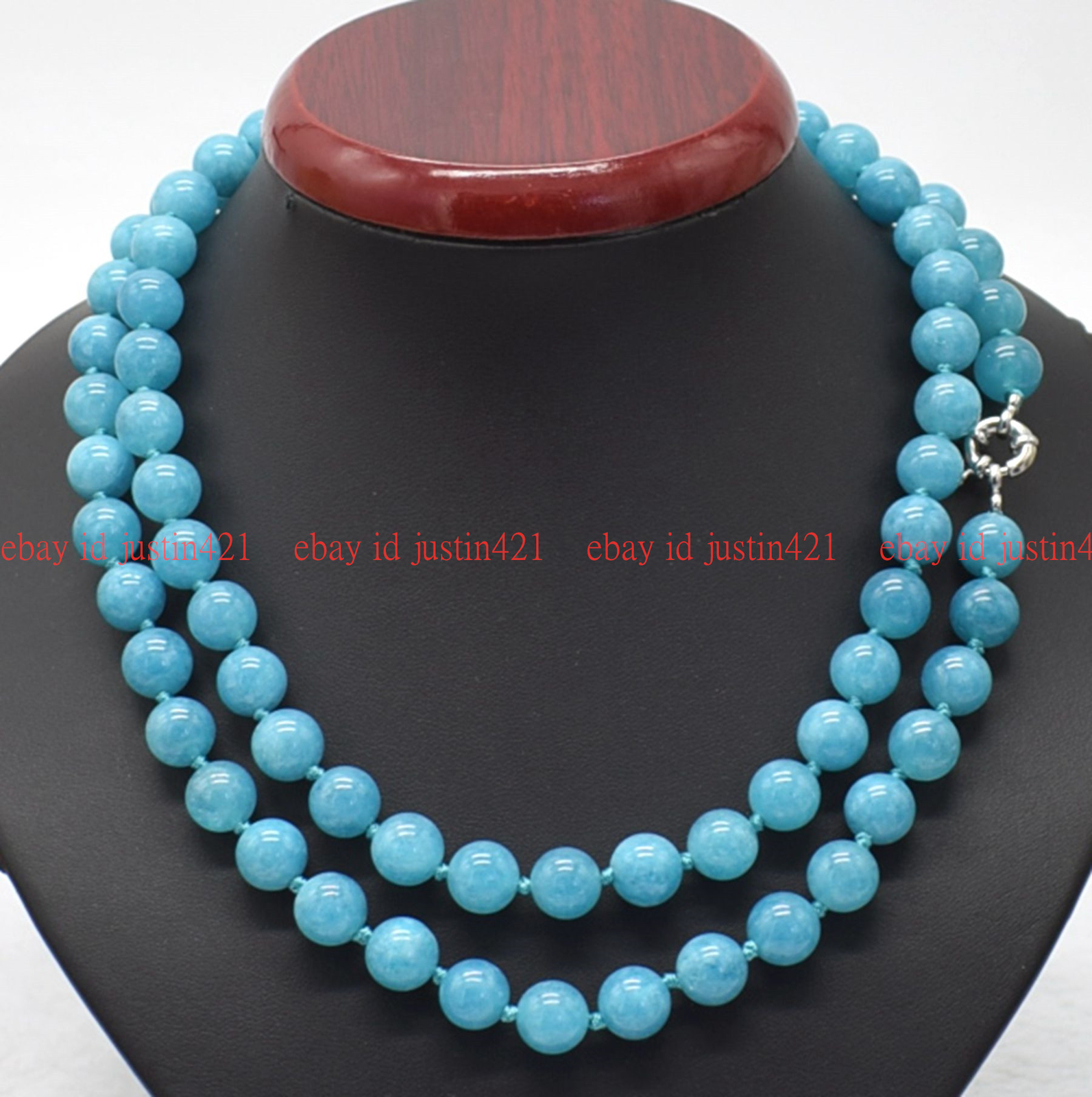 Natural 8/10/12mm Blue Aquamarine Round Gemstone Beads Necklace 16-100″ AAA+