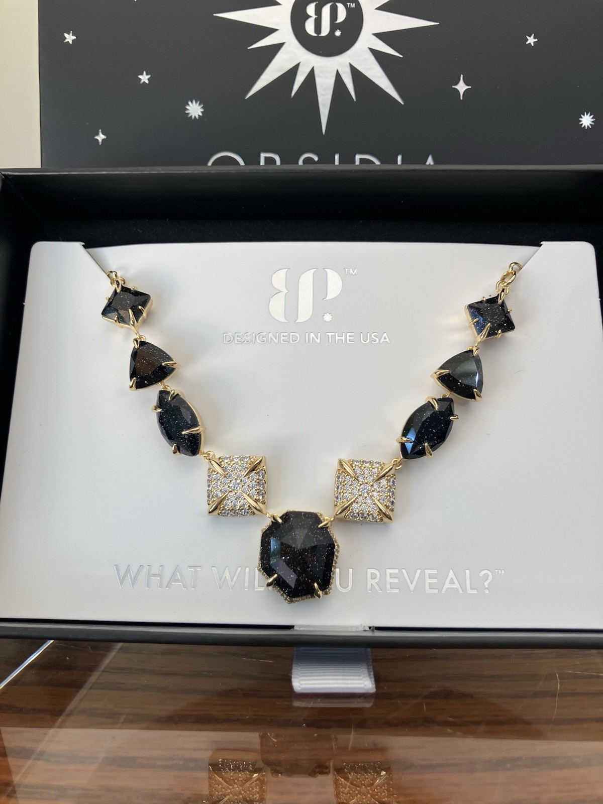 Bomb Party Obsidia “Celestial Throne” Necklace Onyx Sandstone On Gold NK62998