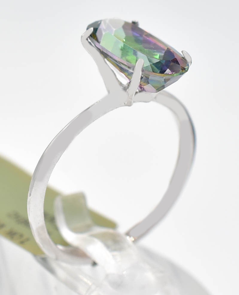 LAB CREATED 3.94 Cts MYSTIC TOPAZ RING 10K SOLID WHITE GOLD – New With Tag