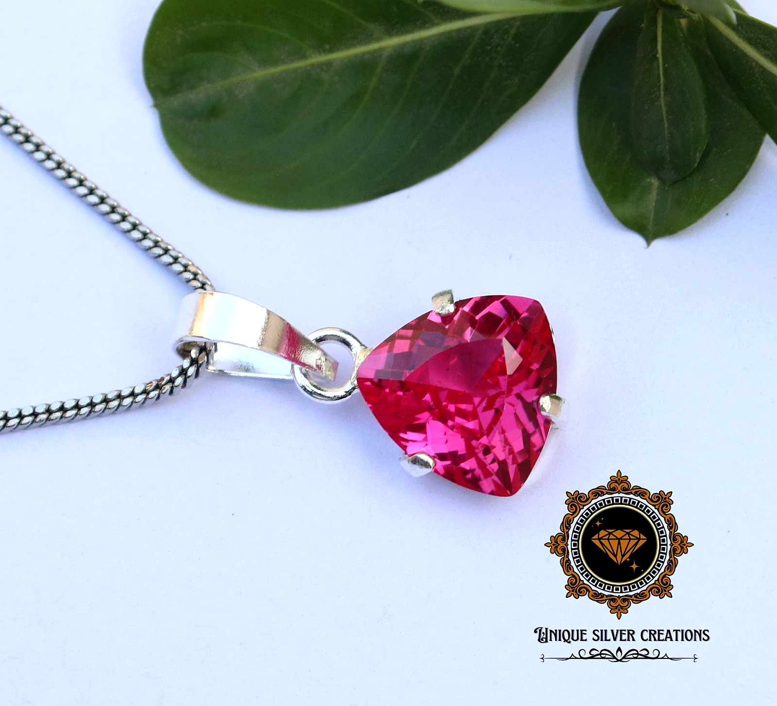 Natural Pink Ruby 925 Solid Silver Pendant Trillion Certified Gemstone 9.65 Ct
