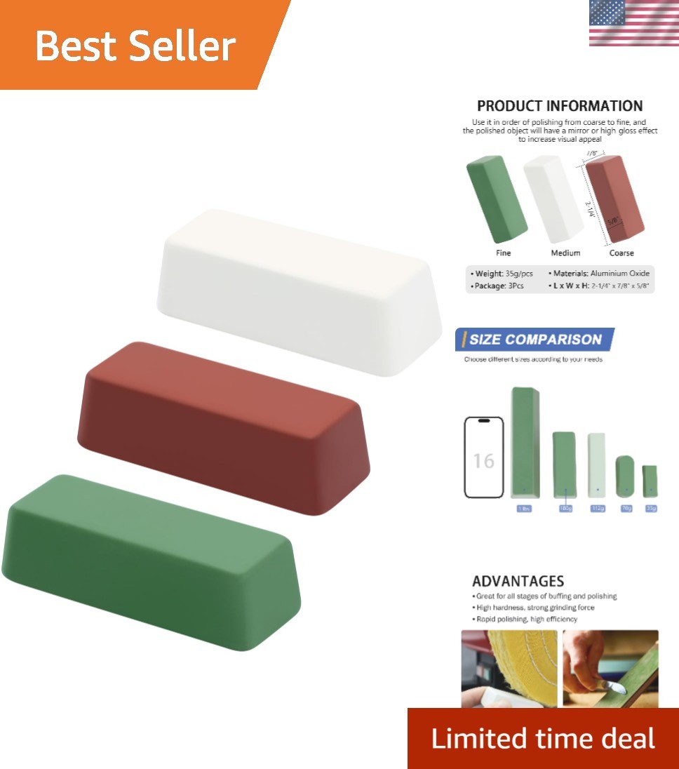 3 Pack of 4 Oz Buffing Compounds – Green Fine, White Medium, Red Coarse