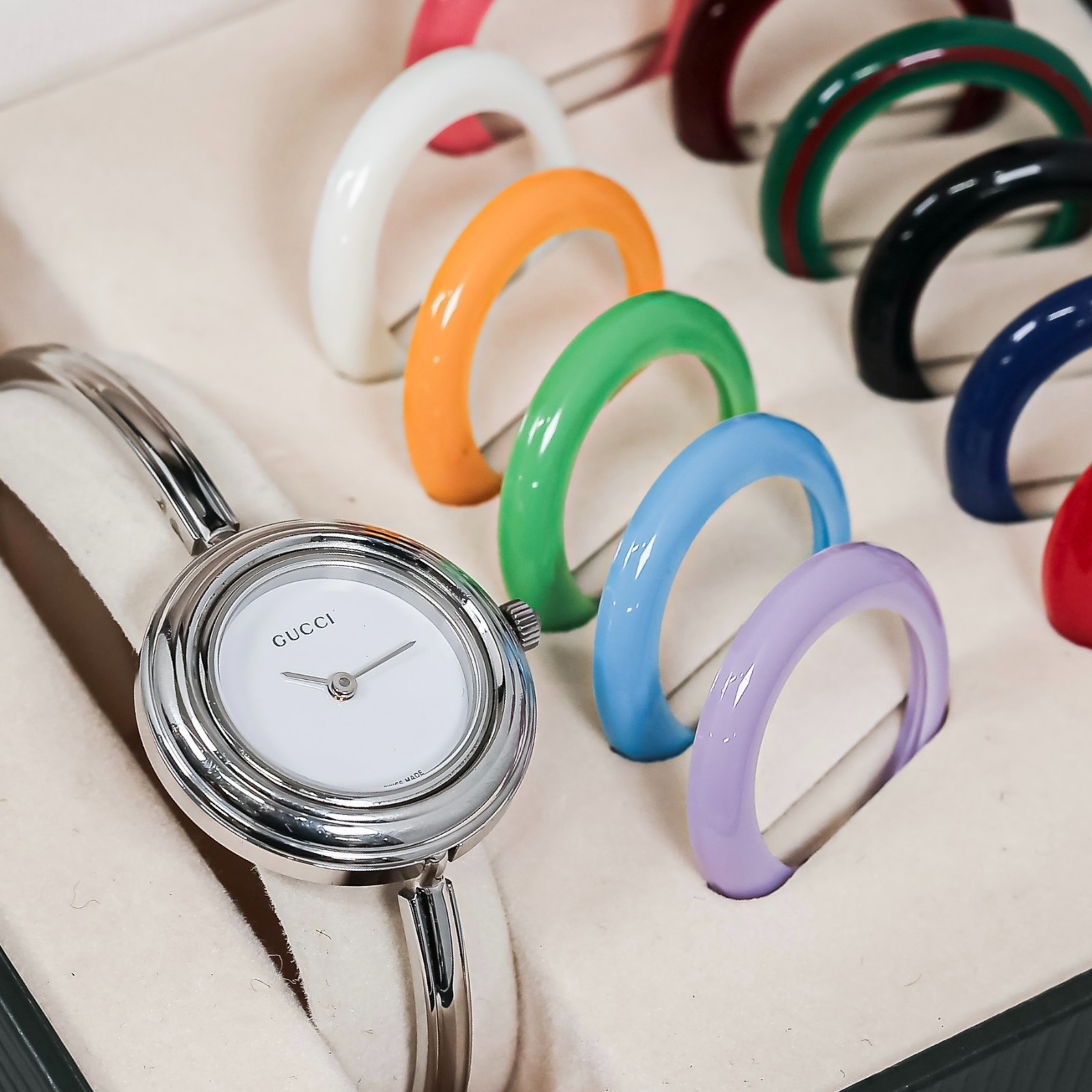 *Full Set ! Silver* Vintage GUCCI Change Bezel 12 Colors 11/12.2L Quartz Women’s