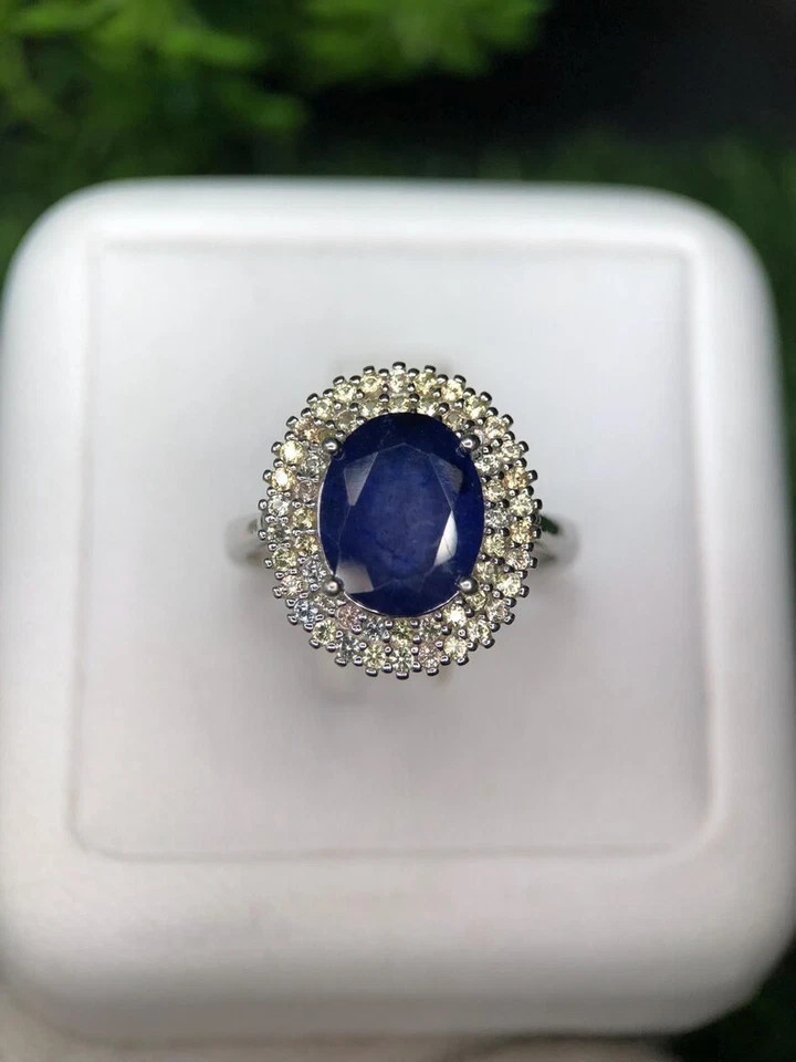 5.00Ct Oval Cut Natural Blue Sapphire Diamond Proposal Ring 14K Solid White Gold