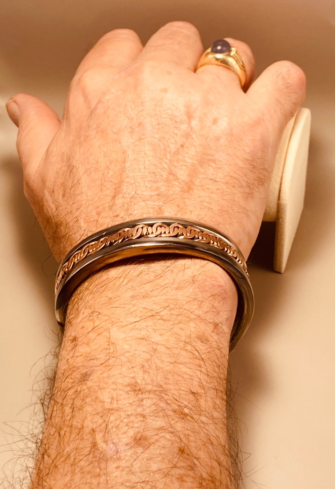 Mens Artisan Handcrafted Pure Stainless Steel & Pure Copper Cuff Made in the USA