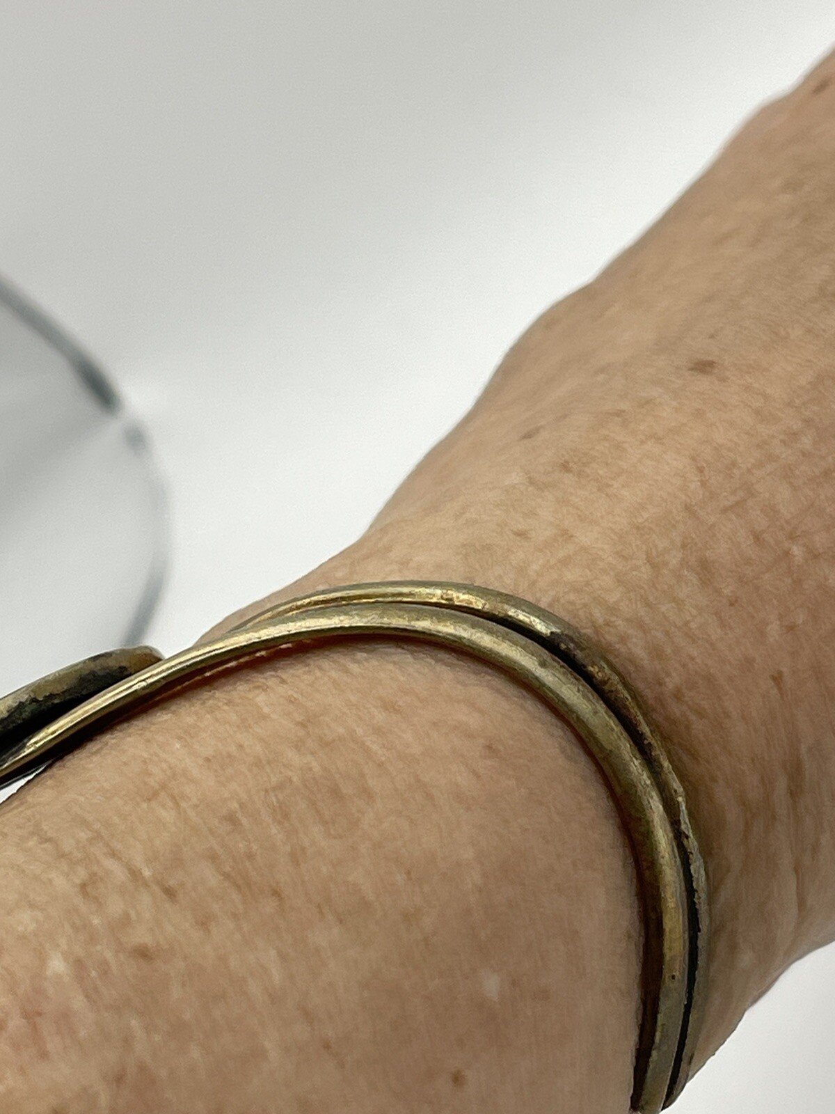 Rustic Artisan Made MOP Abalone Solid Brass Cuff Bracelet Size 6-6.50 Inches