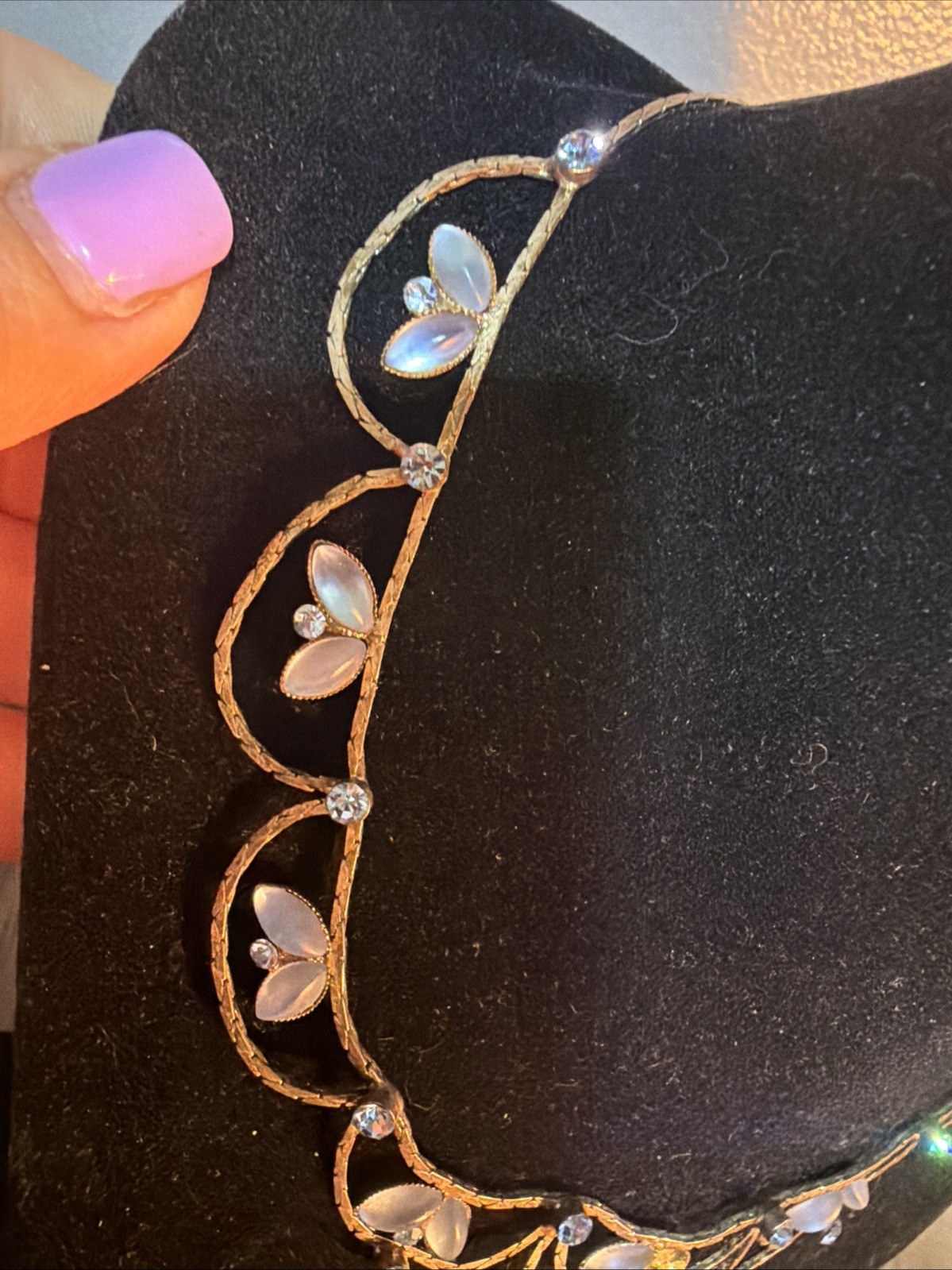 ANTIQUE EDWARDIAN MOONSTONE NECKLACE 18kgp CHAIN Hook CLASP 16” RARE Estate Find